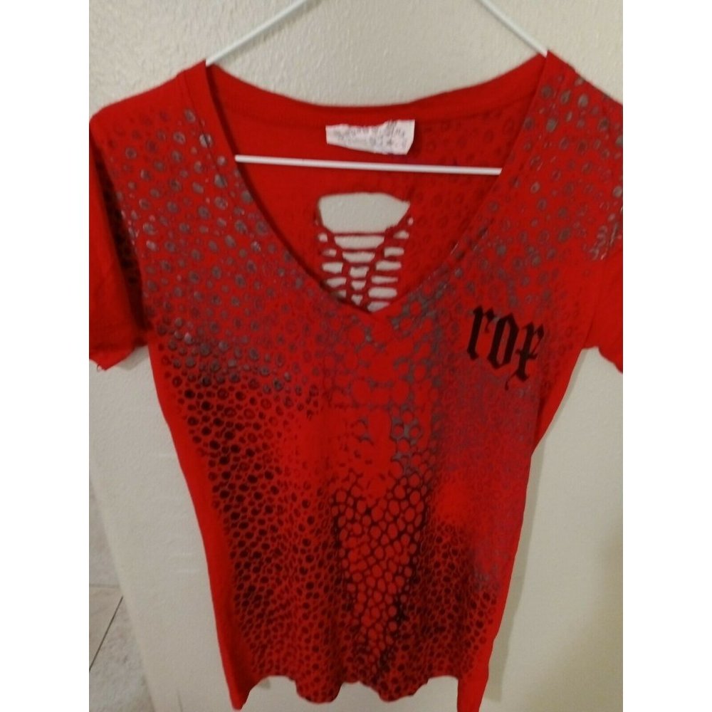 Womans Top Sugar & Rox Small Red Graphic Tee Ladderback Style Logo